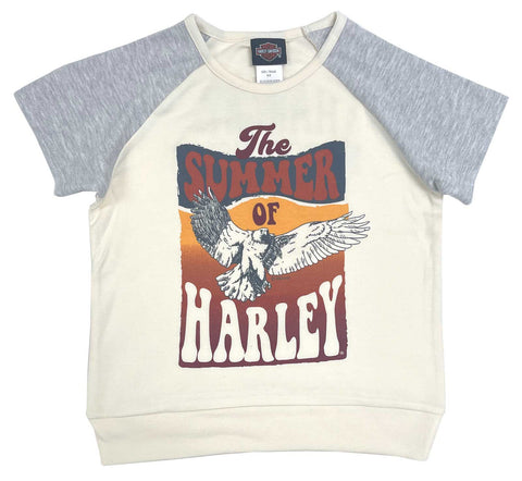 Harley-Davidson® Girls' Relaxed Fit Short Sleeve Knit Tee - Cream & Gray