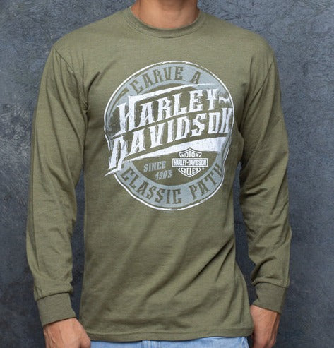 Harley-Davidson® Men's Carved Long Sleeve Tee - Military Green
