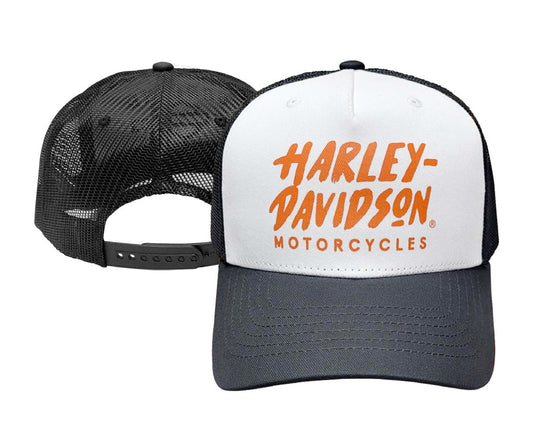Harley-Davidson® Men's Grunge H-D Snapback Mesh Trucker Hat - Black/White