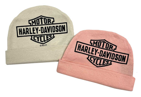 Harley-Davidson® Baby Girls' 2 Pack Bar & Shield Rib Knit Beanies, Pink/Cream