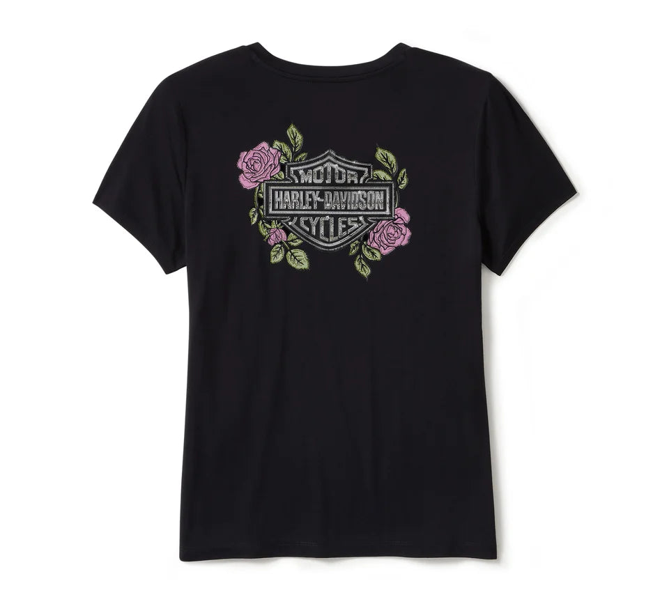 Harley-Davidson® Women's Rose & Thorn Bling V Neck Tee