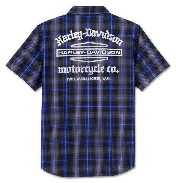 Harley-Davidson® Men's Staple Short Sleeve Plaid Shirt – Black/Ombre Blue