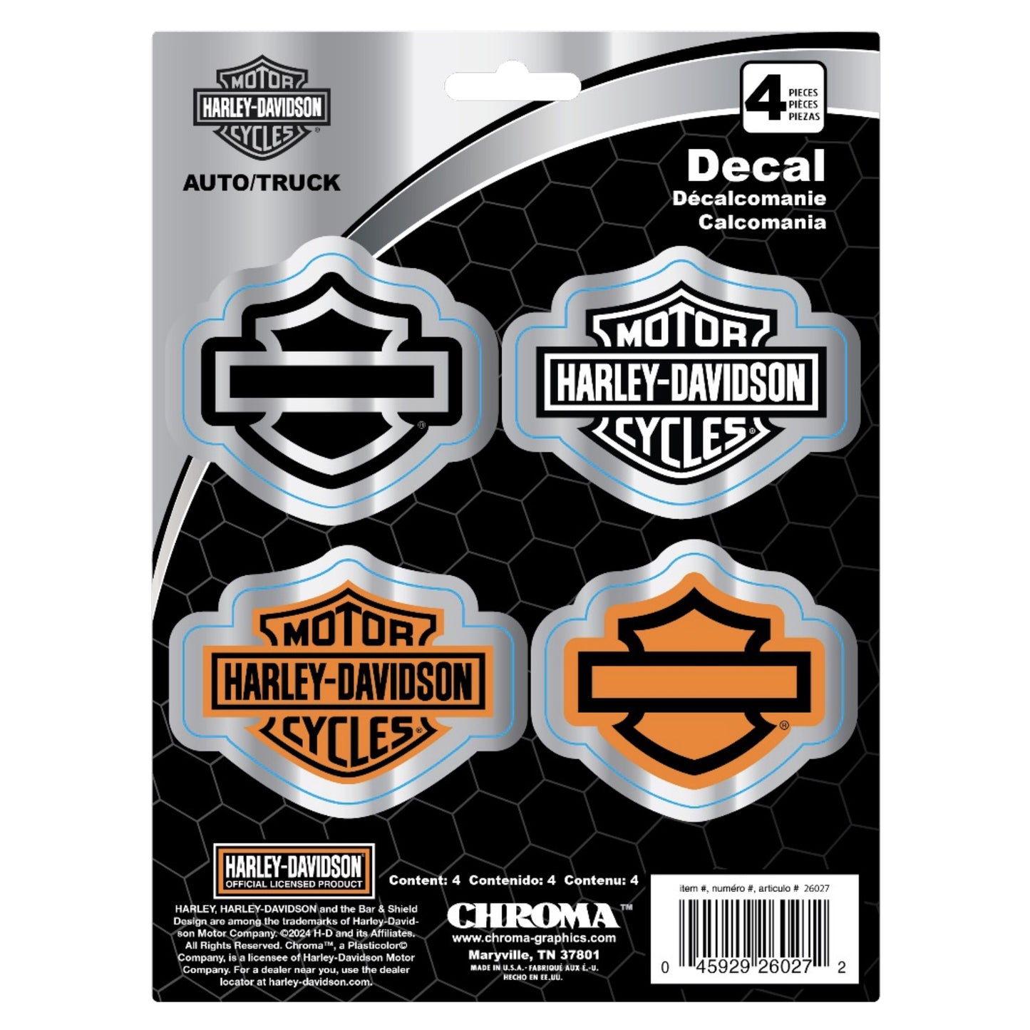 Harley-Davidson® 4-Piece Chromed Bar & Shield Logo Decals