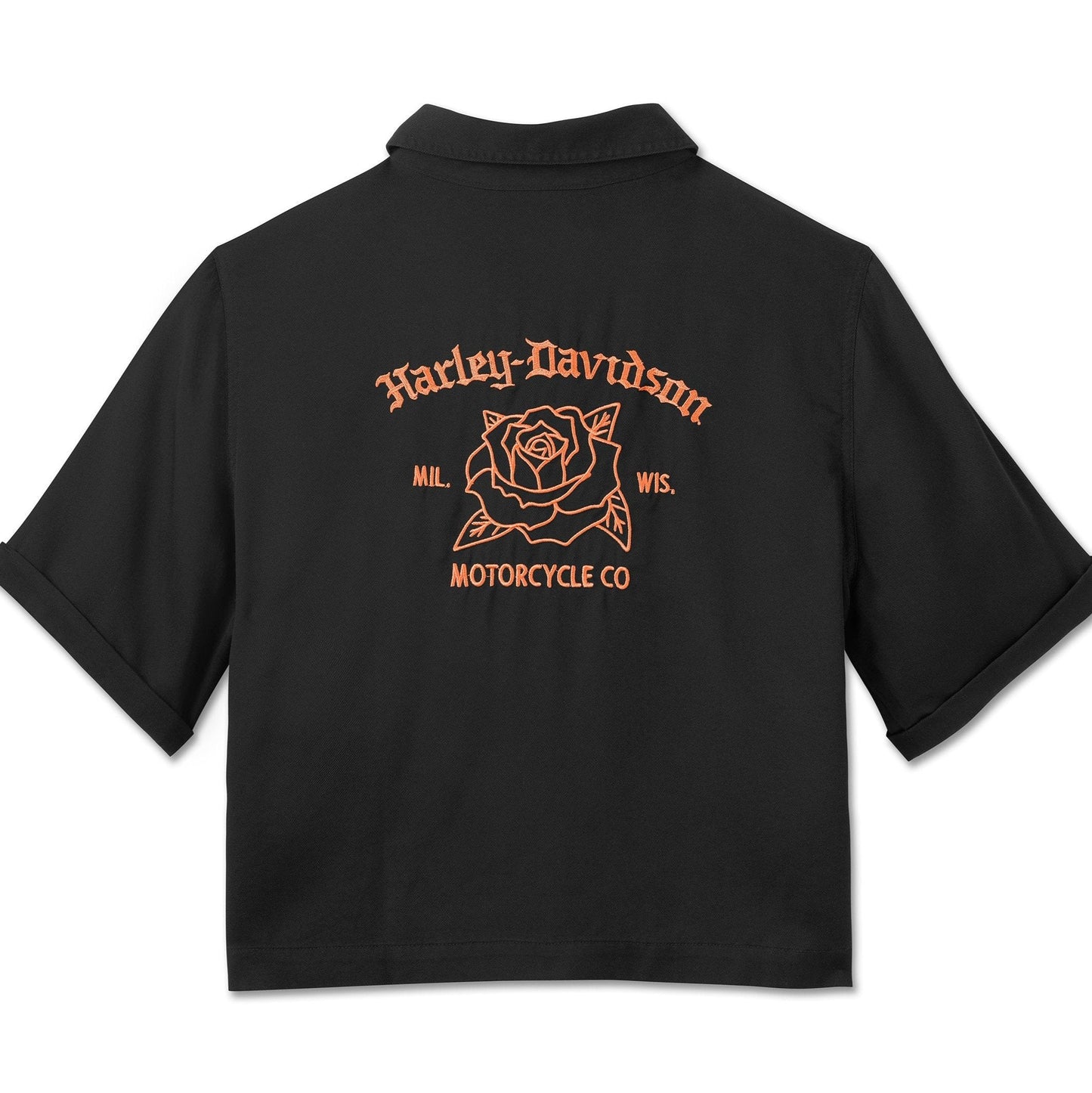 Limited-Issue Ladies' Old English Rose Cropped Short Sleeve Shirt - Black
