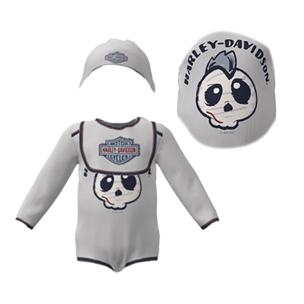 Harley-Davidson® Baby Boys' Skull 3-Piece Newborn Creeper, Hat & Bib Set