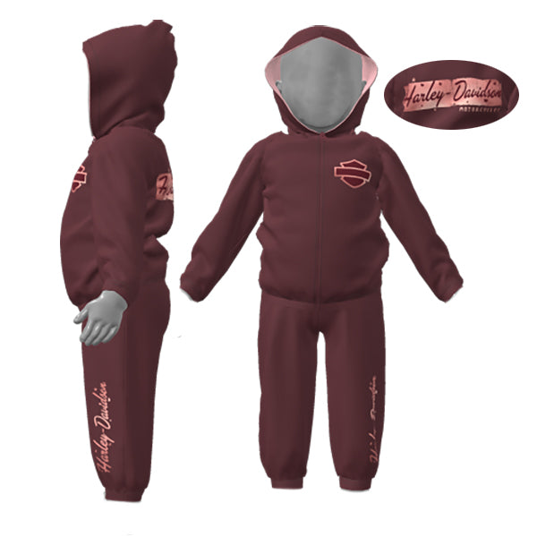 Harley-Davidson® Little Girls' 2-Piece Fleece Hooded Toddler Jogger Set, Dark Red