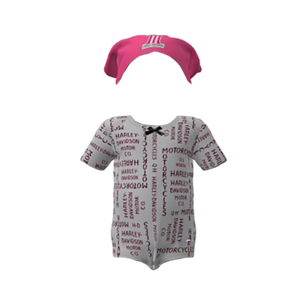 Harley-Davidson® Baby Girls' Hot Pink Printed H-D Creeper & Doo Rag Set - Gray