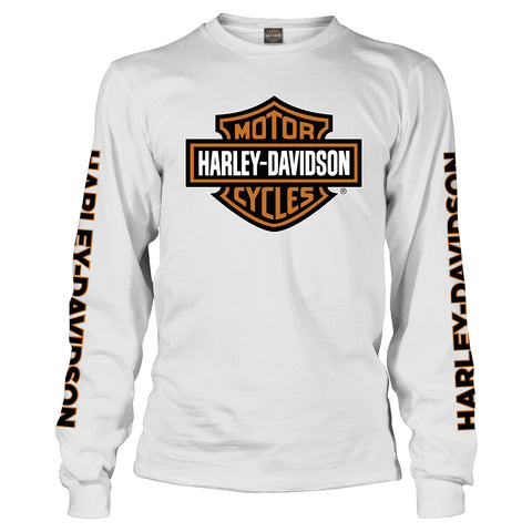 Men's Harley-Davidson® Traditional Orange Bar & Shield White Long Sleeve Shirt