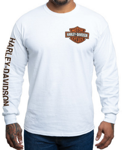Men's Bar & Shield on White Long Sleeve Shirt