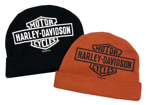 Harley-Davidson® Baby Boys' 2 Pack Bar & Shield Rib Knit Beanies, Black/Orange