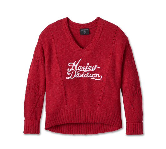 Harley-Davidson® Women's Station V-Neck Sweater - Chili Pepper