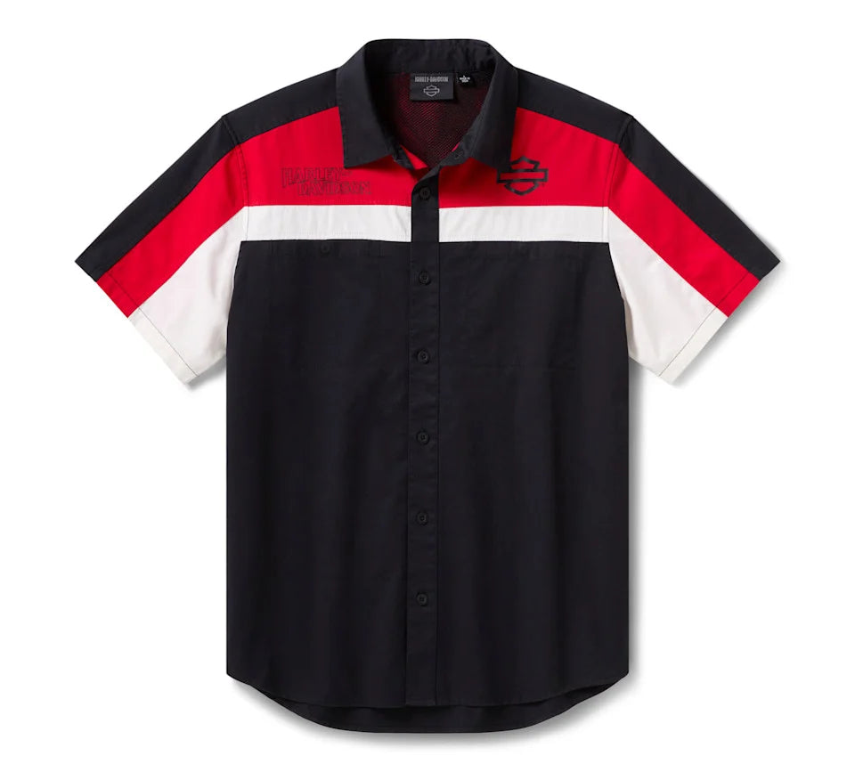 Harley-Davidson® Men's Screaming Eagle Vented Short Sleeve Mechanic's Shirt Red/Black