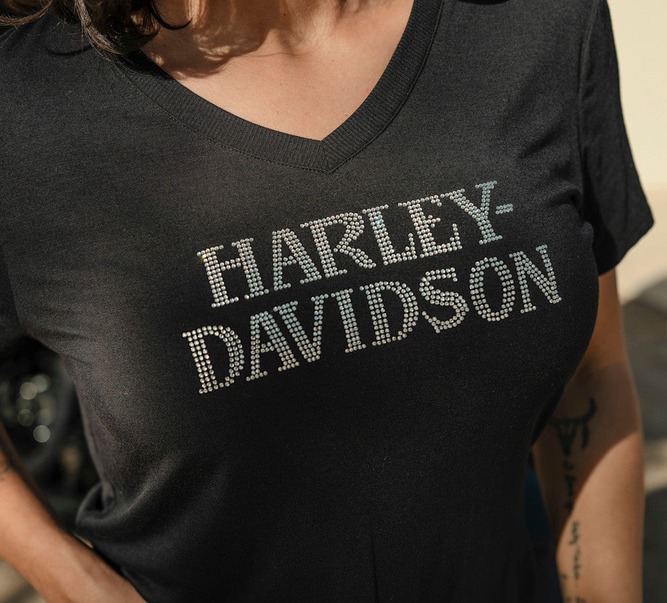 Harley-Davidson® Women's Willie G Skull Bling V-Neck Harley Black