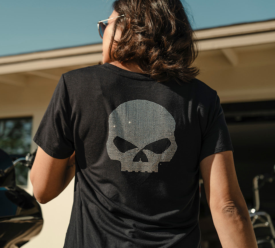Harley-Davidson® Women's Willie G Skull Bling V-Neck Harley Black