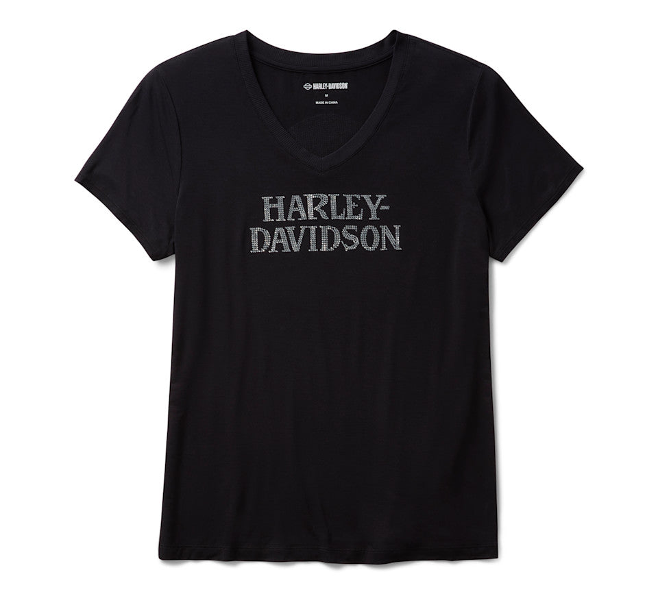 Harley-Davidson® Women's Willie G Skull Bling V-Neck Harley Black