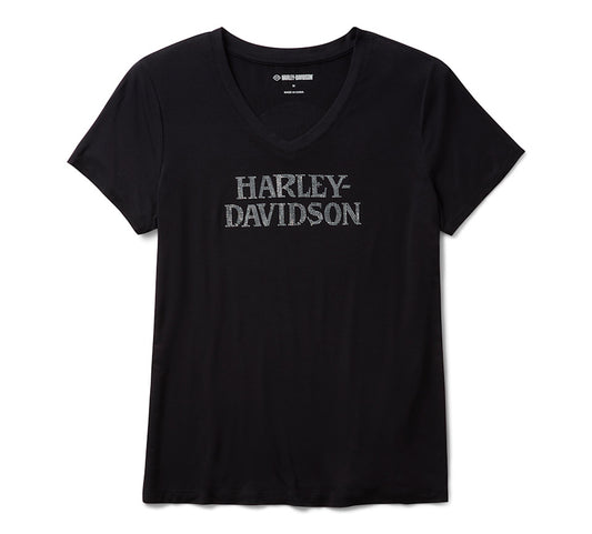 Harley-Davidson® Women's Willie G Skull Bling V-Neck Harley Black