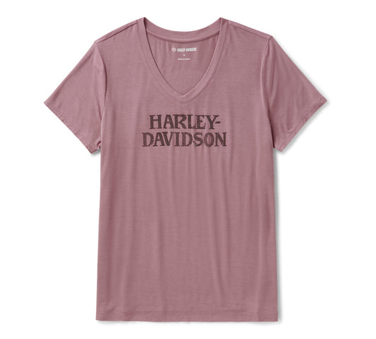Harley-Davidson®  Women's Willie G Skull Bling V-Neck Nostalgia Rose