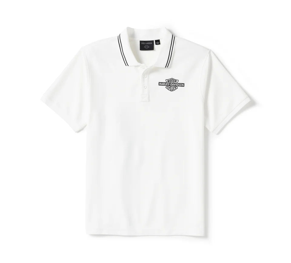 Men's Harley-Davidson®  White Bar & Shield Solid Pique Polo