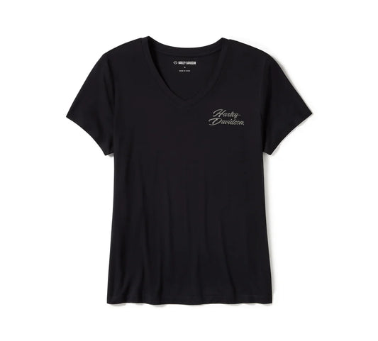 Harley-Davidson® Women's Rose & Thorn Bling V Neck Tee
