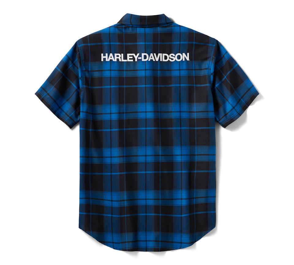 Men's H-D® TECH Coolmax® Plaid Shirt Nebulas Blue & Harley Black