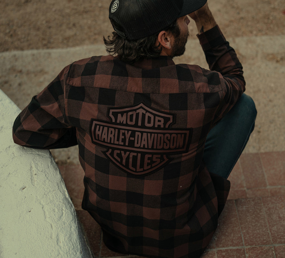 Harley-Davidson® Men's Bar & Shield Buffalo Check Flannel -Plaid-Harley Black & Coffee