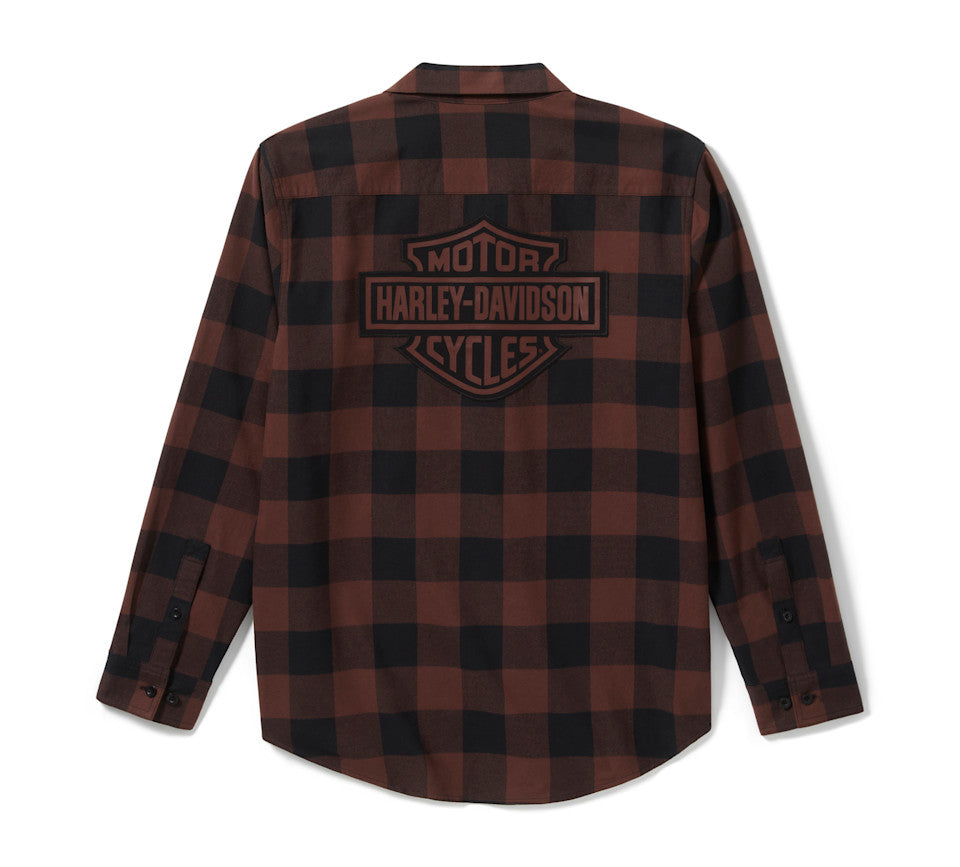 Harley-Davidson® Men's Bar & Shield Buffalo Check Flannel -Plaid-Harley Black & Coffee