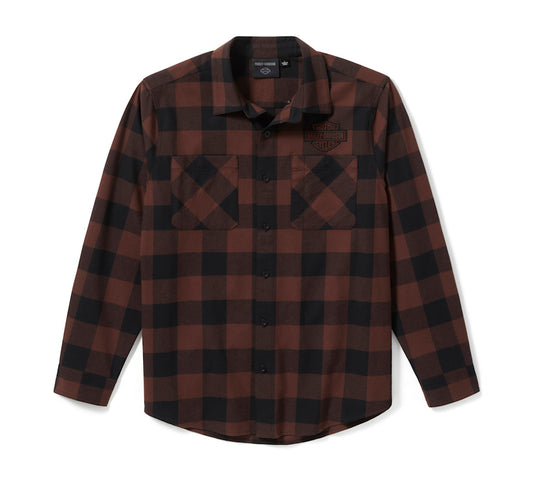 Harley-Davidson® Men's Bar & Shield Buffalo Check Flannel -Plaid-Harley Black & Coffee