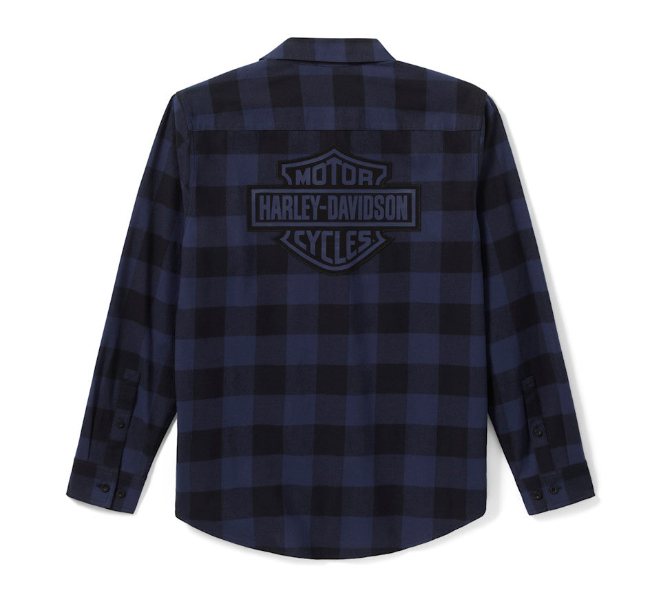 Harley-Davidson® Men's Bar & Shield Buffalo Check Mood Indigo-Harley Black