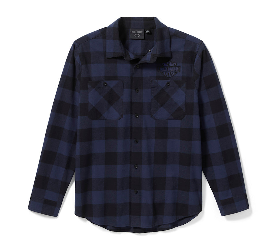 Harley-Davidson® Men's Bar & Shield Buffalo Check Mood Indigo-Harley Black