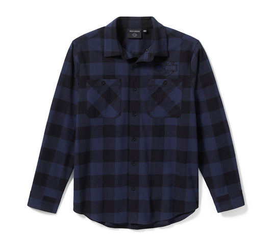 Harley-Davidson® Men's Bar & Shield Buffalo Check Mood Indigo-Harley Black