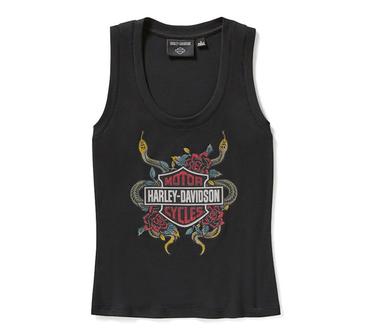 Harley-Davidson® Women's Serpent Rose Bling Ribbed Tank