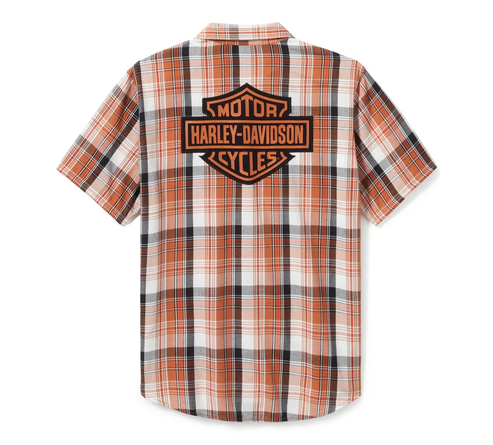 Harley-Davidson® Bar & Shield Plaid Shirt - Vintage Orange and Amber Brown
