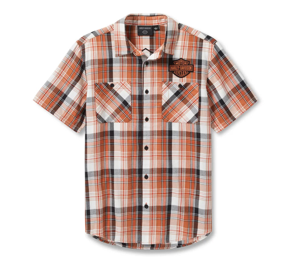 Harley-Davidson® Bar & Shield Plaid Shirt - Vintage Orange and Amber Brown