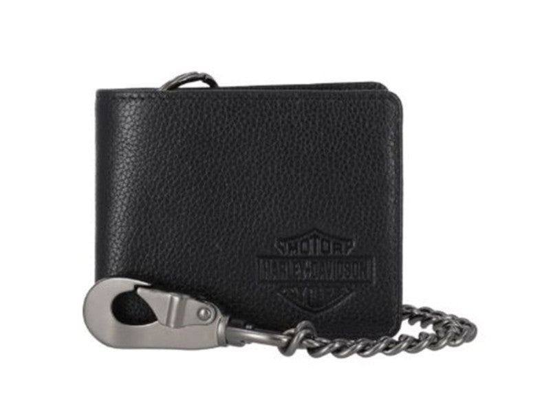 Harley-Davidson® Men's Bar & Shield Core Pebble Biker Chain Bi-Fold Wallet, Black
