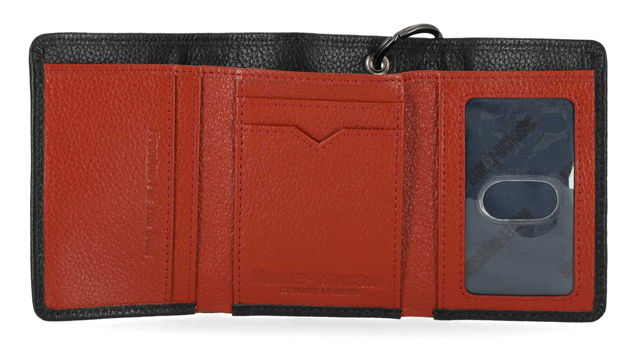 Harley-Davidson® Men's Bar & Shield Core Pebble Chain Tri-Fold Wallet, Black