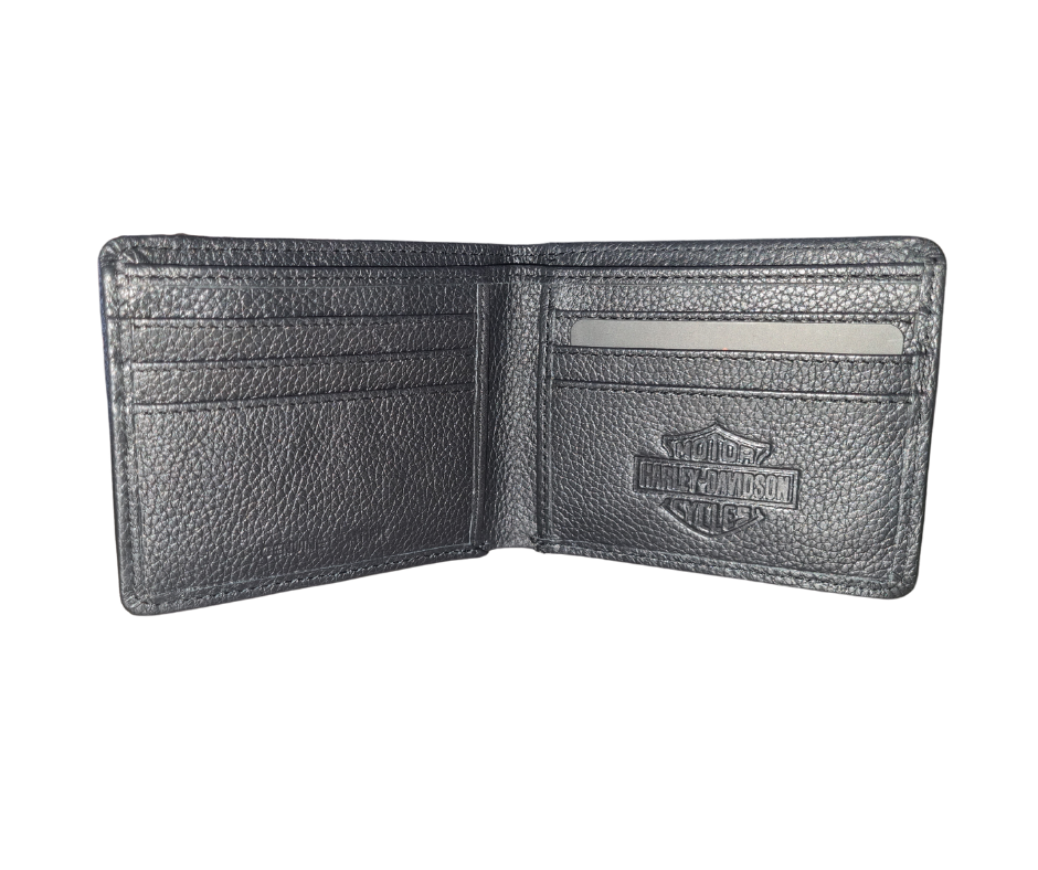 Harley-Davidson® Pebble Classic Eagle Bifold Wallet Black