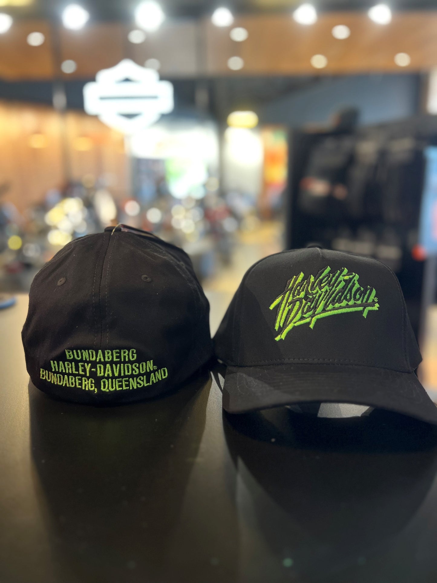 Harley-Davidson® Men's Ghosted Script Stretch Fit BaseBall Hat Black/Green