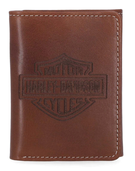 Harley-Davidson® Laser Logo Trifold Cognac Wallet