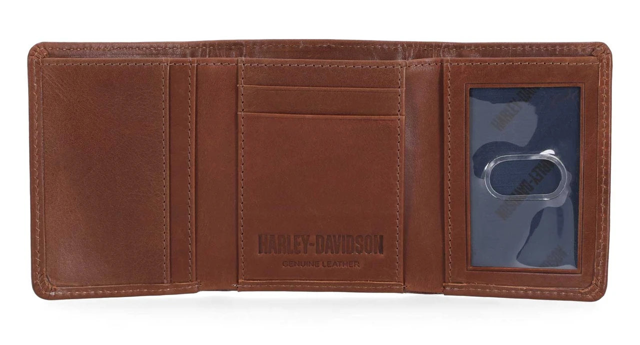 Harley-Davidson® Laser Logo Trifold Cognac Wallet