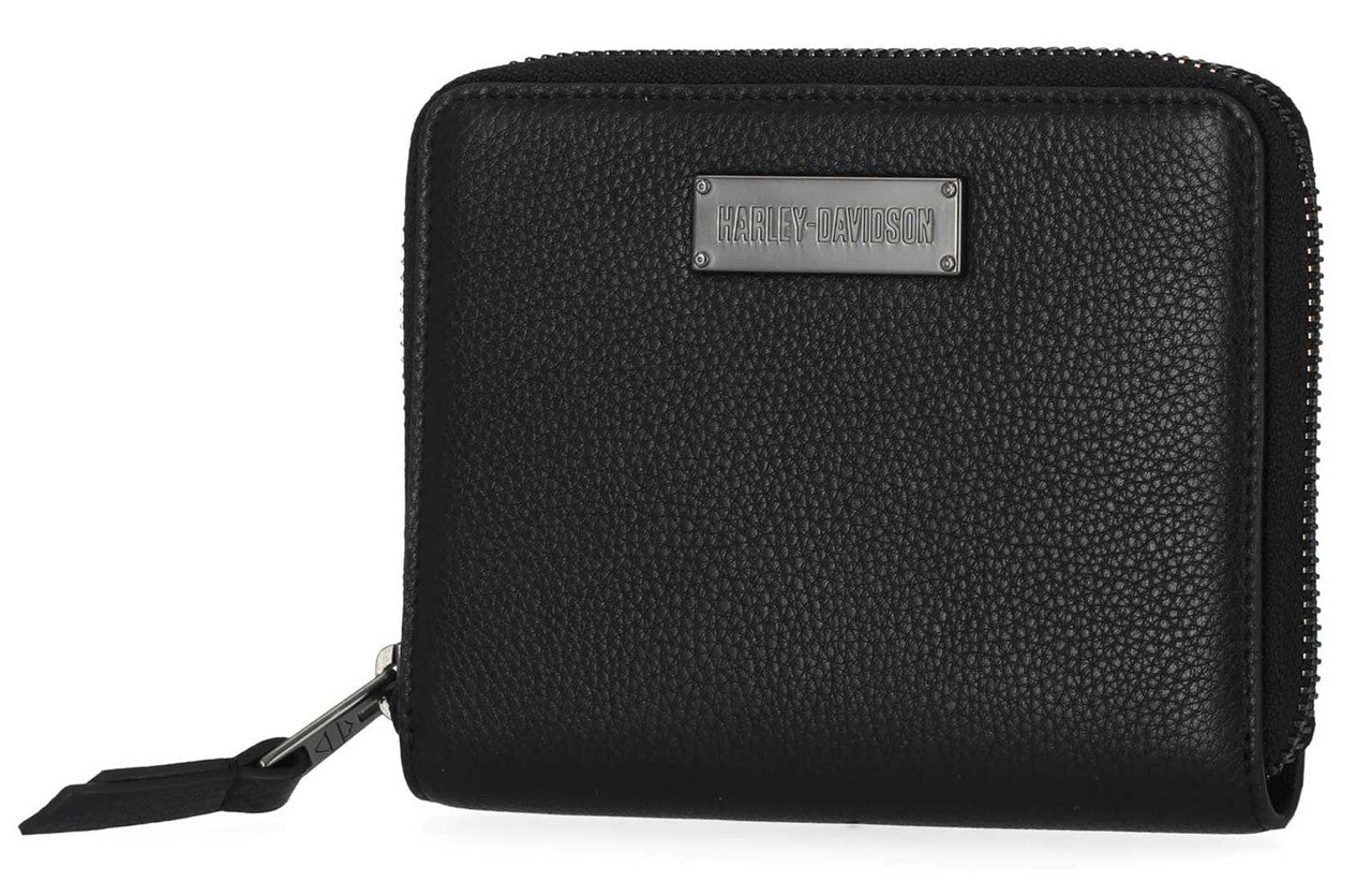 Harley-Davidson® Women's Classic Small Zip Around Leather Wallet - Black