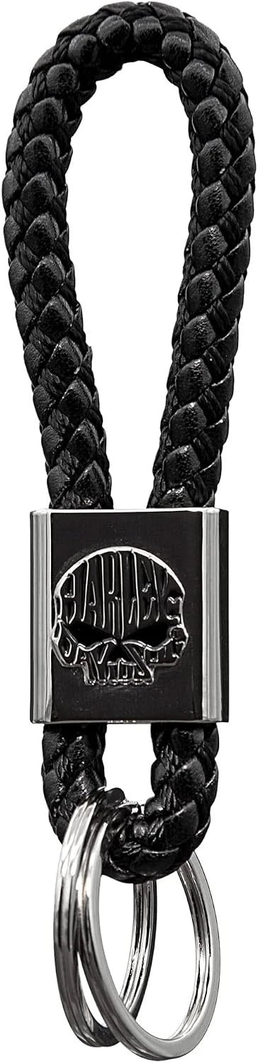 Harley-Davidson® Skull Black Vinyl Braid Keychain