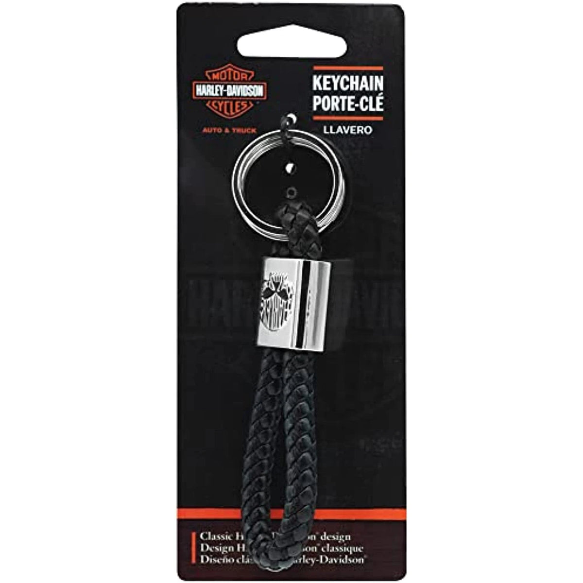 Harley-Davidson® Skull Black Vinyl Braid Keychain