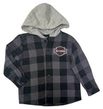 Harley-Davidson® Little Boys' B&S Hooded Plaid Flannel Shirt - Grey