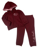 Harley-Davidson® Little Girls' 2-Piece Fleece Hooded Toddler Jogger Set, Dark Red