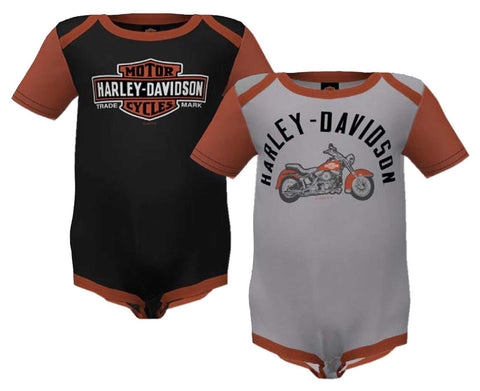 Harley-Davidson® Baby Boys' 2-Pack Colourblocked Rib Creeper Set - Gray/Black
