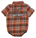 Harley-Davidson® Baby Boys' Brushed Infant Button Plaid Creeper - Orange