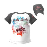 Harley-Davidson® Little Girls' Glittery Raglan Short Sleeve Tee, White/Gray