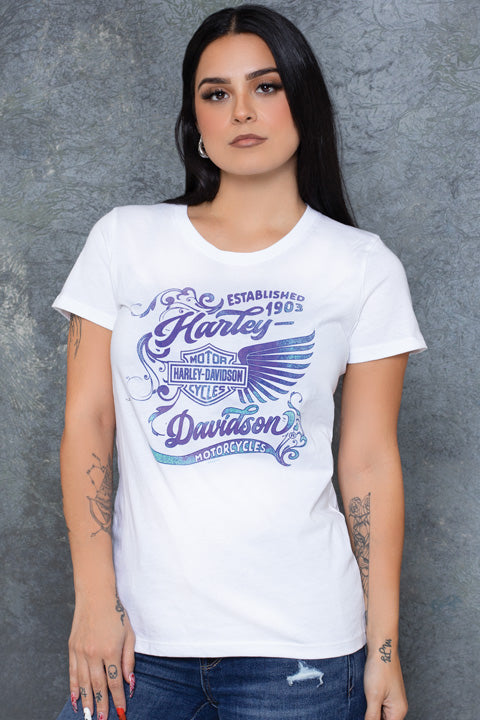 Harley-Davidson® Women's Wing Vibes Short Sleeve Tee - White