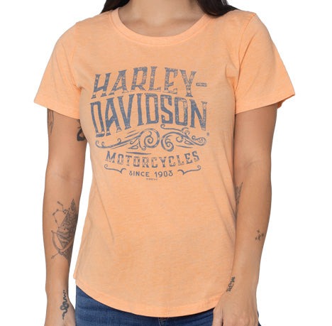 Harley-Davidson® Women's Tattered Peach Short Sleeve Tee - Peach