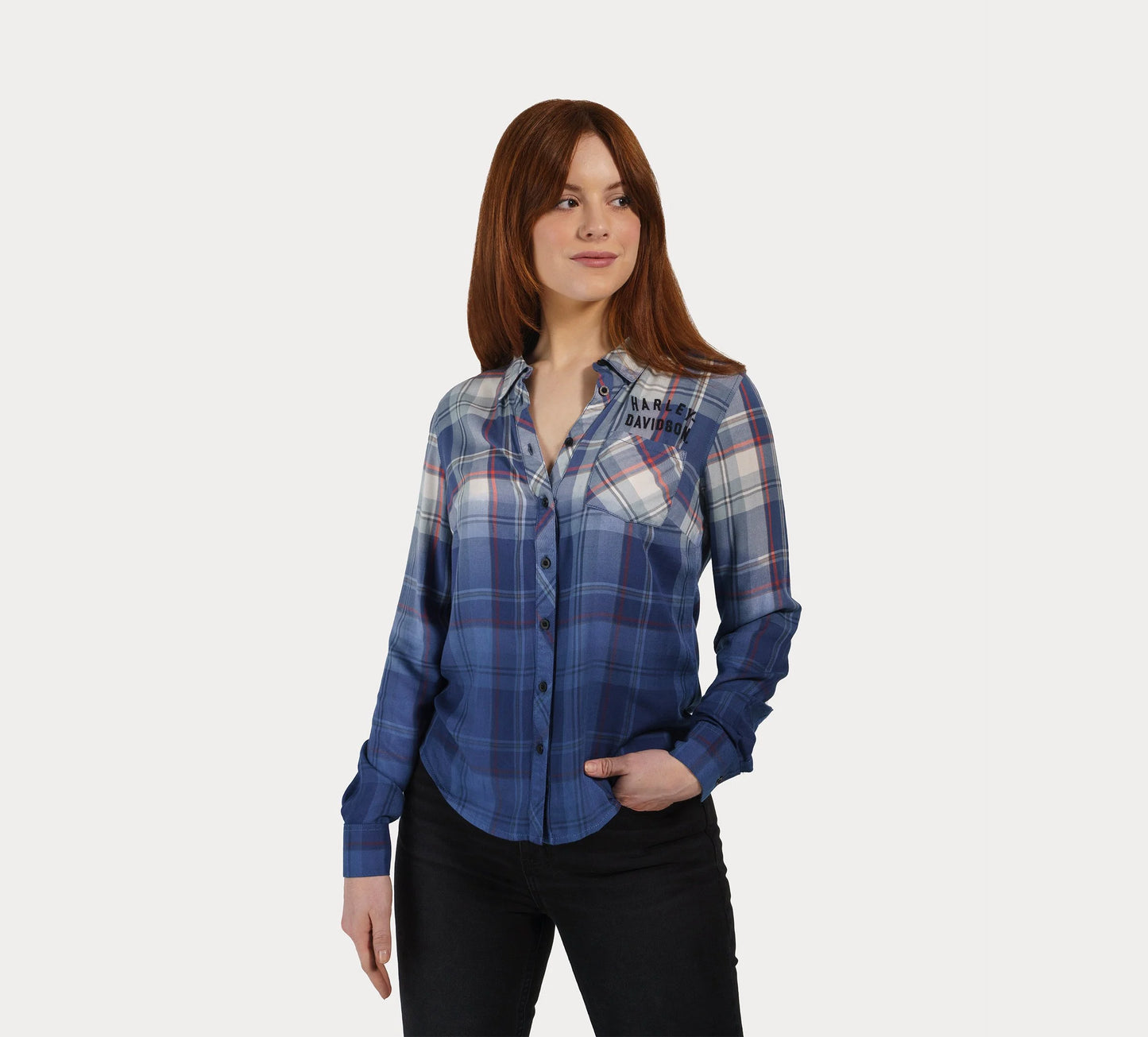 Harley-Davidson® Women's Chrome Warrior Plaid Dip Dye Shirt